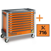 Wózek narzędziowy z 9 szufladami, model długi, z zestawem narzędzi, 716 elementów, pomarańczowy, BW2400S/XLO9/E-XXL