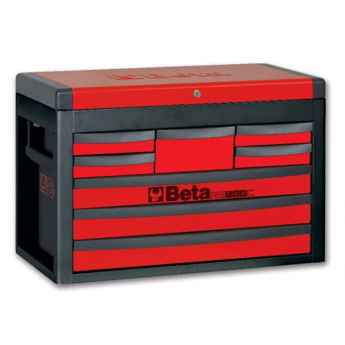 Skrzynia narzędziowa z ośmioma szufladami z blachy stalowej lakierowana czerwona pusta