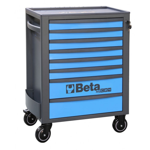 Wózek narzędziowy z ośmioma szufladami rsc24 z blachy stalowej lakierowany pusty niebieski ral7016/ral5015