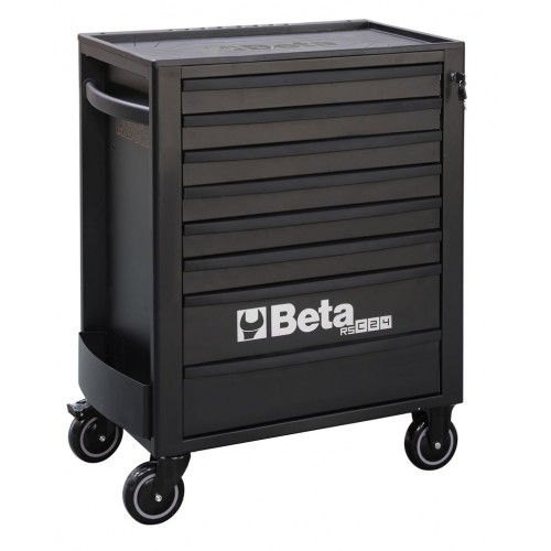 Wózek narzędziowy z ośmioma szufladami rsc24 z blachy stalowej lakierowany pusty czarny ral9005/ral9005