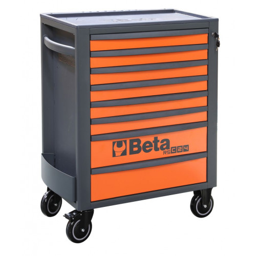 Wózek narzędziowy z ośmioma szufladami rsc24 z blachy stalowej lakierowany pusty szaro-pomarańczowy ral7016/ral2011