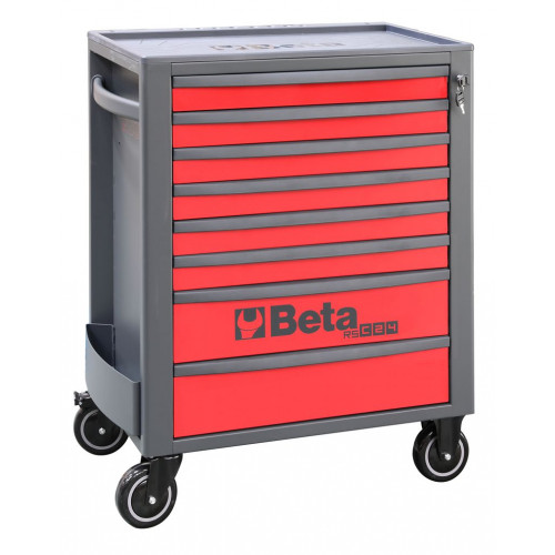 Wózek narzędziowy z ośmioma szufladami rsc24 z blachy stalowej lakierowany pusty czerwony ral7016/ral3000