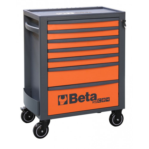 Wózek narzędziowy z siedmioma szufladami rsc24 z blachy stalowej lakierowany pusty szaro-pomarańczowy ral7016/ral2011